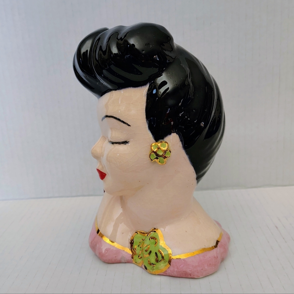 Lady Head Vase Hand Painted By "Barbara" in 1951 - Picture 4 of 7
